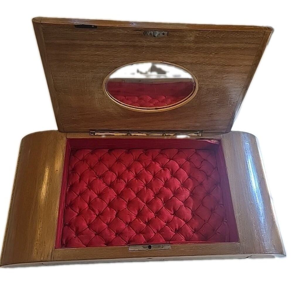 Antique 19th C Marquetry Jewelry Box Letter Casket Chariot Horse Inlay French